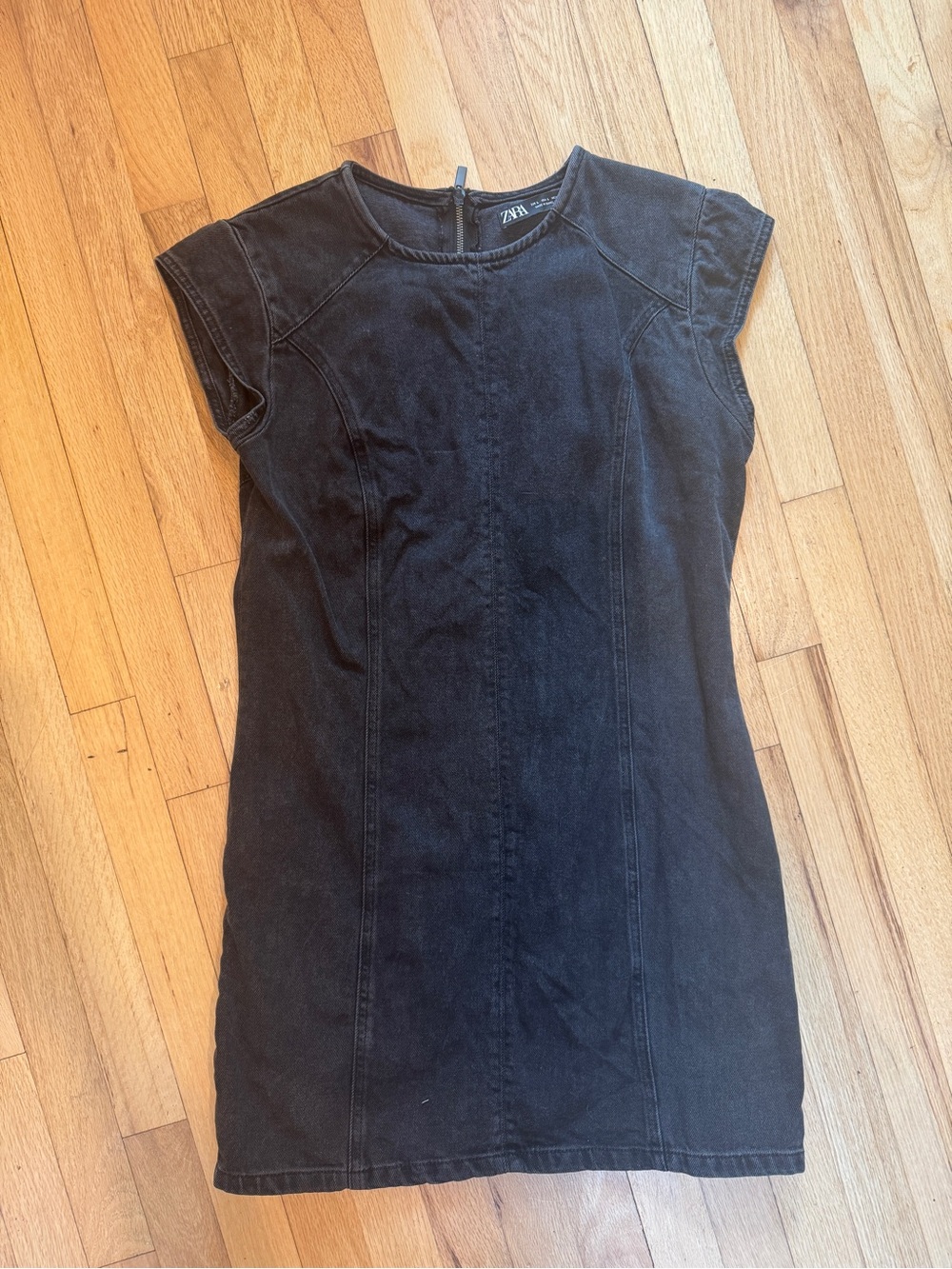 Sexy Zara Black Denim Fitted Mini Dress Zip Lg EUC